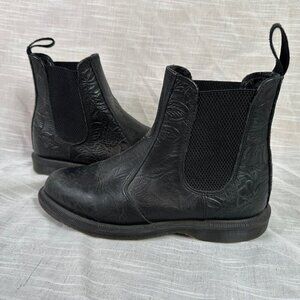 Dr Martens Flora Floral Embossed Leather Black Chelsea Boot Size US 7 / UK 5